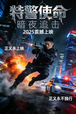 动作电影海报 - 特警与城市夜景